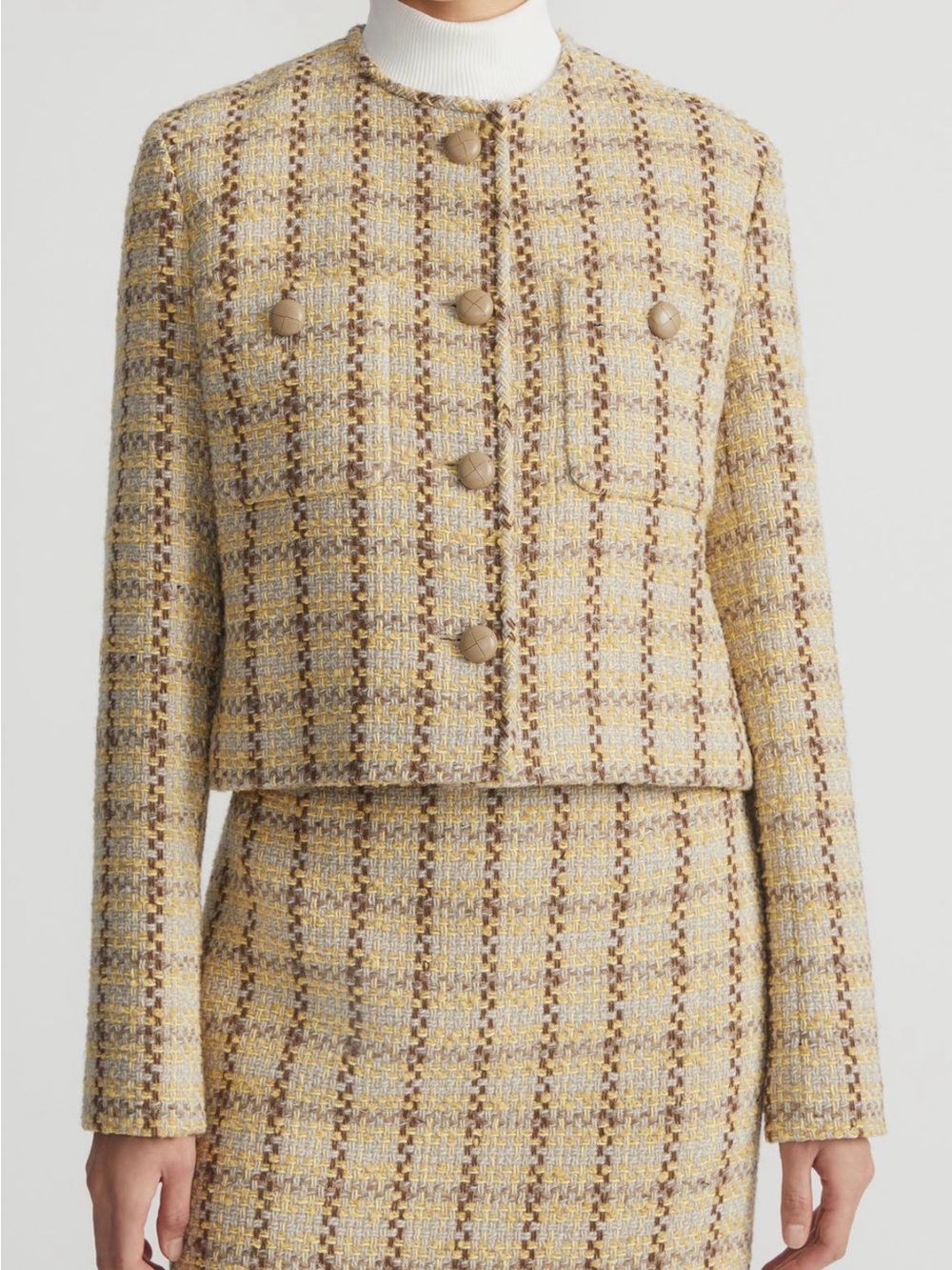 NWT Lafayette 148 New York Yellow and Cream Tweed Boxy Jacket